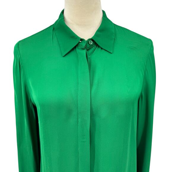 Alice + Olivia NWT Solid Kelly Green Long Sleeve Button Up Classy Blouse $265 - Picture 4 of 10